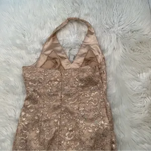 Kameez Womens Mini Halter Dress Gold Glitter Lace Faux Wrap Skirt Lined Zip Back thumbnail 6