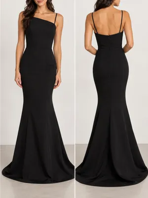 Amsale Lux Classic Black Asymmetrical Trumpet Maxi Gown Dress thumbnail 11