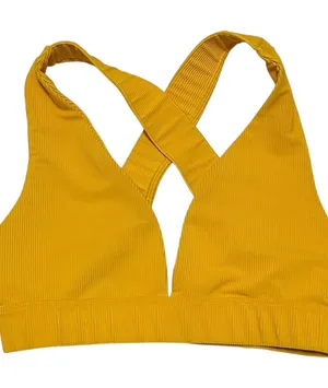 NWOT Mustard Yellow Beach Riot Sports Bra Cross Strap Ribbed V-Neck Bra thumbnail 1