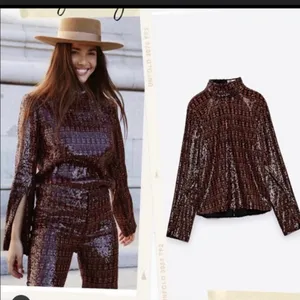 high collar long sleeve sequin top thumbnail 3