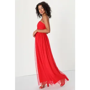 NWT Lulus Queen Behavior Maxi Dress Size Medium Red Tulle Strapless Gown Vday thumbnail 14