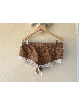 Anthropologie Brown Polka Dot Eyelet Micro Mini PJ Shorts Large Cottage Prairie thumbnail 2