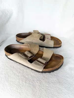 Birkenstock Women’s Suede 2-Strap Buckle Slide Sandals Beige EU 37 US 6 thumbnail 3