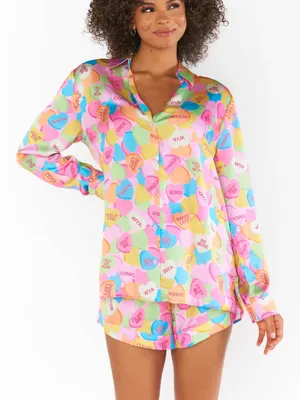 Show Me Your Mumu Colorful Conversation Hearts Silky Pajama Set Sz S 💛🍄 thumbnail 1