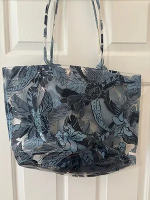 PINK Victoria's Secret Blue Floral Clear Beach Tote thumbnail 4