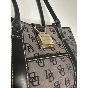 DOONEY & BOURKE Black Gray DB Monogram Buckle Flap Top Shoulder Large Tote Bag thumbnail 6