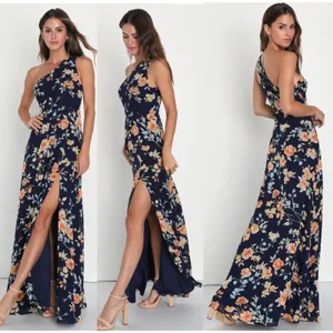Lulus Elegant Admiration Navy Floral One-Shoulder Dress Resort Cruise Medium thumbnail 2