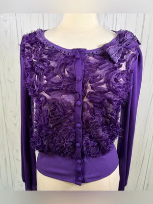 RYU Purple‎ Very Fairy Coquette Mesh Front Button-up Cardigan, Large thumbnail 2
