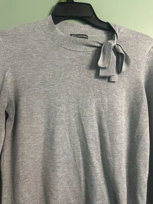 Adrianna Papell Gray Bow Neck Sweater Women's L Long Sleeve Quiet Luxury career thumbnail 5