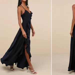 LULU's Sexy Prom Wedding Bridesmaid Satin Elegant Navy Maxi Dress thumbnail 4