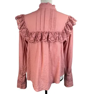 Free People X-Small Hit the Road Top Ruffle Button Puff Sleeve Lightweight Pink thumbnail 8