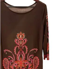 Anthropologie Boho Brown Red Printed Paisley Dress Lightweight L Fall thumbnail 3