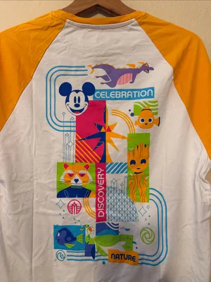 Disney Epcot Center Baseball Tee Shirt Yellow White Raglan Size Large thumbnail 6