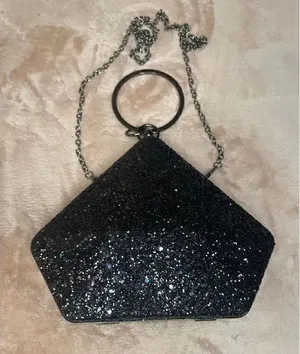 New Black Glitter Geometric Clutch With Round Handle/ Shoulder Strap thumbnail 1