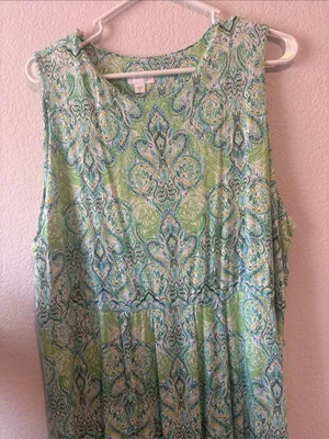 J. Jill Green Patterned Sleeveless Maxi Dress XL thumbnail 4
