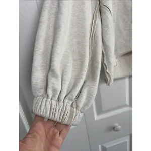 POL Oversized V-Neck Hoodie Womens Size M Oatmeal Heathered Boho Raw Hem Fleece thumbnail 2