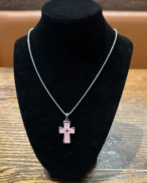 Pink Iridescent Cross Pendant Necklace thumbnail 1