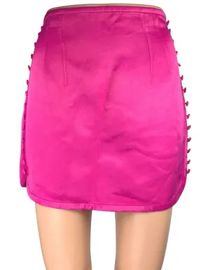 Zara Women's Pink Silky Satin Side Buttons Mini Straight Pencil Skirt Size S thumbnail 1