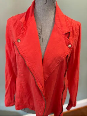 Cynthia Rowley Bright Orange Asymmetrical Zip Leather Jacket thumbnail 2