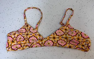 Aerie Real Good Scoop Bikini Top Retro Floral Orange‎ Pink Small 984407628 thumbnail 1
