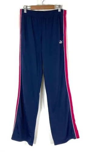 Puma Navy Pink Stripe Track Pants Elastic Waist 100% Polyester Womens Small thumbnail 1