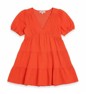 Hunter & Brown Orange Cotton‎ Gauze Tiered Mini Dress Size Large thumbnail 1