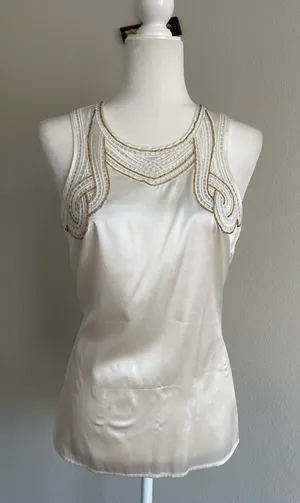 Cache Ivory Satin Beaded Tank Top thumbnail 1
