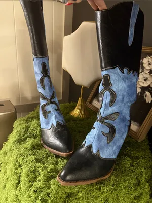 Women's Two-Tone Blue and Black Western Boot thumbnail 2