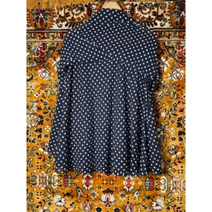 y2K Anne Klein Navy White Polka Dot Chiffon Flared Skirt Sz 8 thumbnail 7