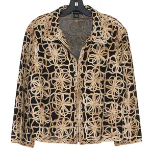 Vintage Black Brown Embroidered Floral Sheer Zip Jacket Boho Y2K 90s Evening XL thumbnail 1