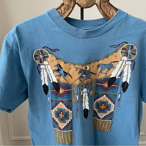 Vintage 80s Single Stitch Diamond Dust Native American Indian Horse Tshirt L thumbnail 1