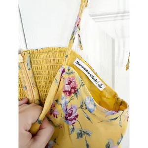 Abercrombie & Fitch Butter Yellow Floral Tiered Maxi Dress Tie Strap Romantic thumbnail 4