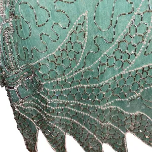 Handmade Vintage 90s Beaded Sequin Seagreen Fairycore Asymmetrical Hem Formal blouse thumbnail 11