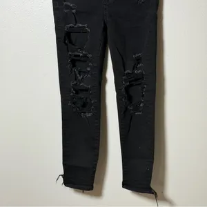 American Eagle Women Black Distressed Level Stretch Denim Jegging‎ Jean 4XShort thumbnail 3