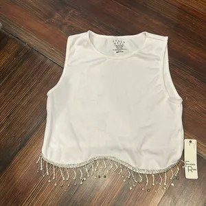 Faded rose white crop top with silver dangles Size M thumbnail 1