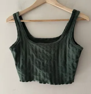 Aerie Offline Forest Green OG Ribbed Scoop Neck Crop Top thumbnail 1