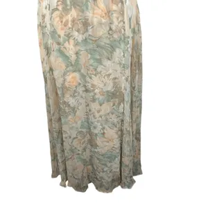 Romantic Floral Open Back Maxi Dress Peach Green Cream NWT M thumbnail 6