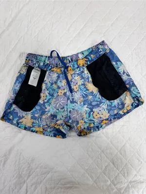Patagonia Floral Athletic Shorts in Blue with Yellow & Purple Accents thumbnail 5