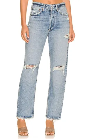 AGOLDE 90's Mid Rise Loose Distressed Jeans in Isolate thumbnail 1