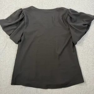 VICI Black Puff Sleeve V-Neck Blouse Women's Small Short Sleeve Made in USA thumbnail 8