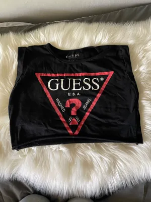 Guess black cropped top with red triangle logo and white text, Women's si thumbnail 7