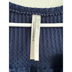 Anthropologie Womens Navy Blue Waffle Knit Henley Long Sleeve‎ Top Large 1192 thumbnail 2