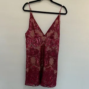 Free People Night Shimmer Mini Slip Dress Lace Sequins Sparkle Raspberry Size 4 thumbnail 3