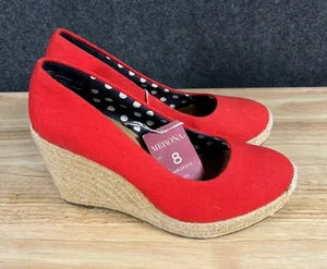 Merona Marguerite Red Canvas Espadrille Wedge Pumps Size 8 Polka Dot Lining thumbnail 1