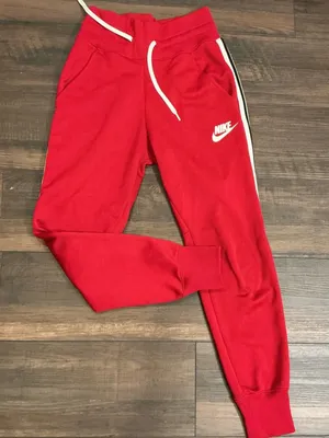 Nike Sportswear Side Stripe Jogger Pants Red White Black XS Tapered Sweats XS thumbnail 1