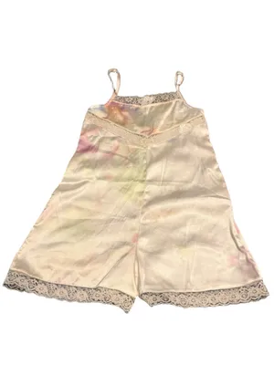 Nasty Gal Satin Tie-dye Lounge Romper with Lace Trim Size 4 Off-White Pastel thumbnail 4