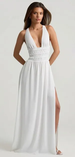 Oh Polly Pryana White Plunge‎ Cross Back Maxi Dress NWT Size US 2 thumbnail 1
