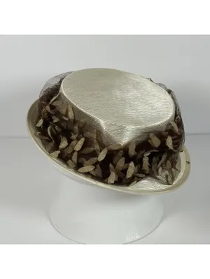 Vintage Ladies' Ivory Satin Hat with Brown Leaf Detail thumbnail 4
