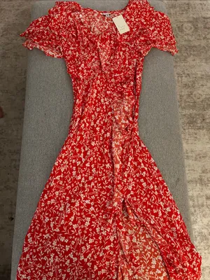 a new day Red and White Floral Ruffle Midi Dress thumbnail 1