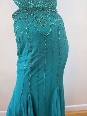 Y2K Sean Collection Beaded Teal Green Cutout Mermaid Trumpet Gown Sz 6 thumbnail 5